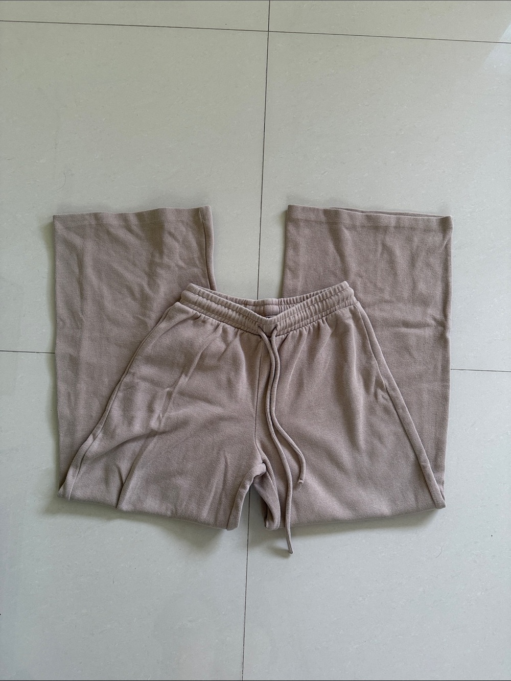 Zara Beige Elastic-Waist Knit Lounge Pants